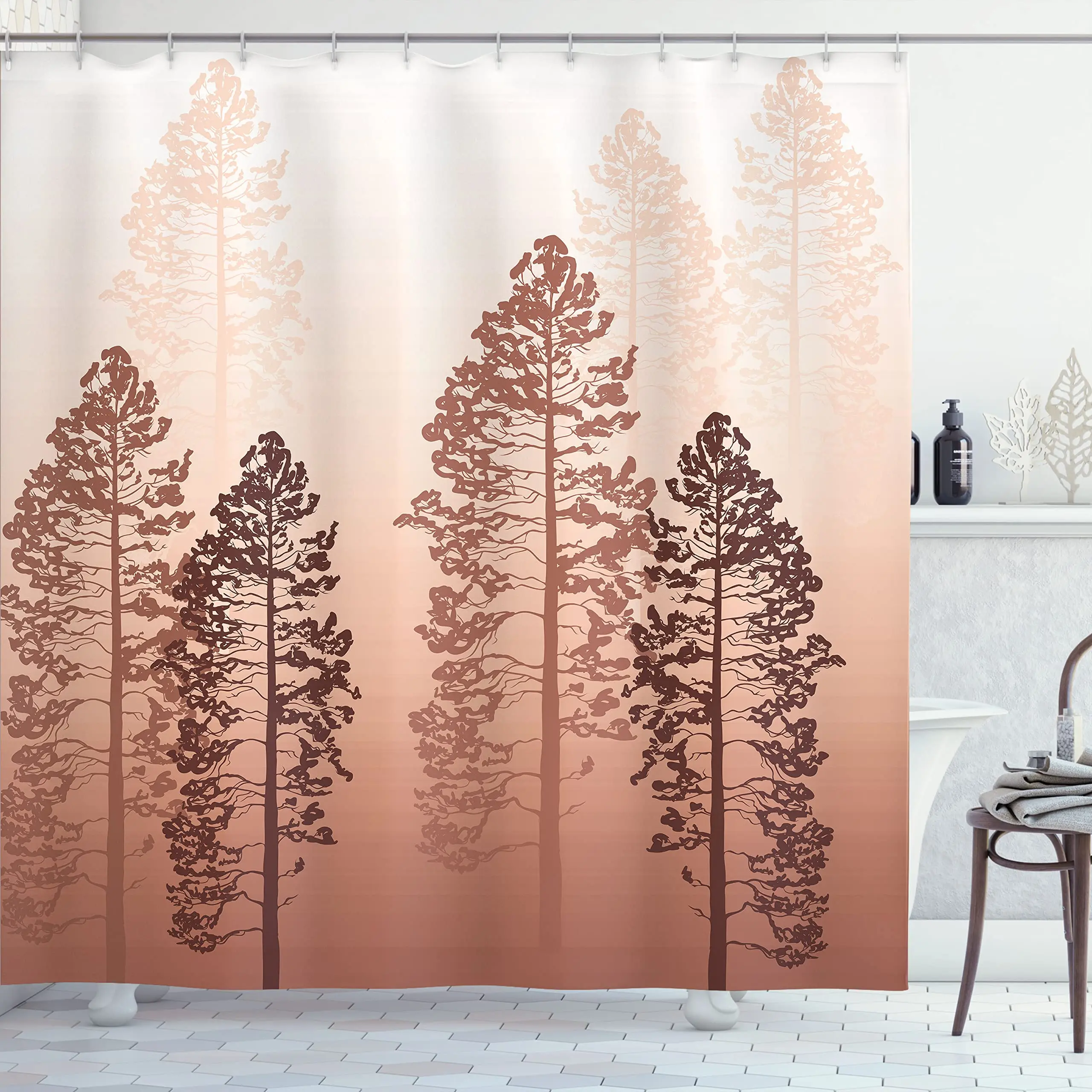 Country Shower Curtain,Pine Trees In The Forest on Foggy Wildlife Adventure Artwork,Cloth Fabric Bathroom Decor Set Bath Screens