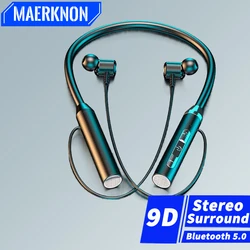 9D Stereo Surround Bluetooth Headphone Wireless Bluetooth 5.0 Sport Neckband Earphones Waterproof Magnetic with Mic TWS Earbuds