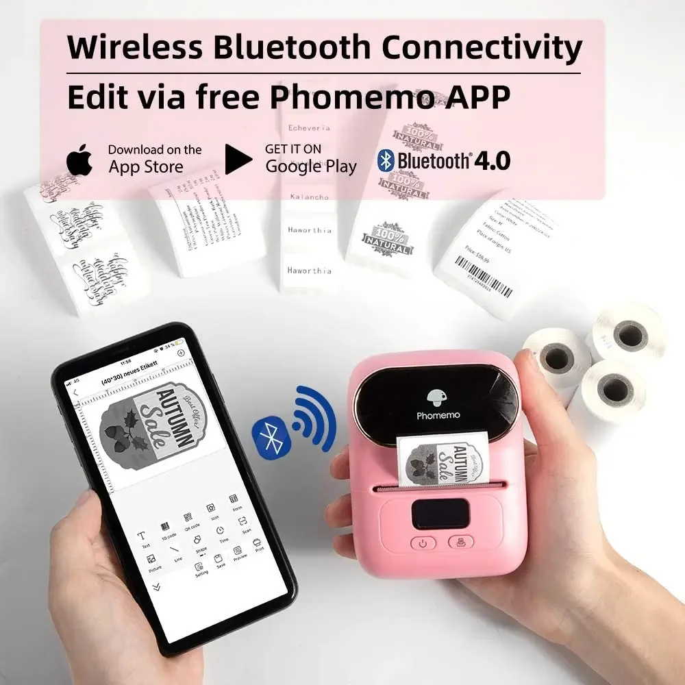 Phomemo M110 Bluetooth przenośna termiczna etykieta biznesowa obsługuje etykiety o szerokości 20-50mm 203dpi druk bez atramentowy Editor APP