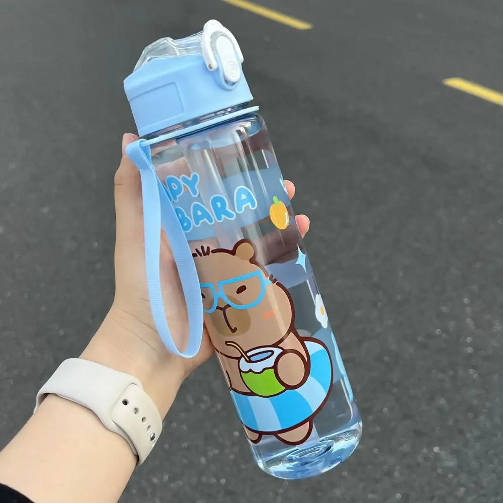 

800ml Capybara Water Bottles Cute Large Capacity Transparent Plastic Cup with Shoulder Strap Milk Cup Capybara Drinking Bottle