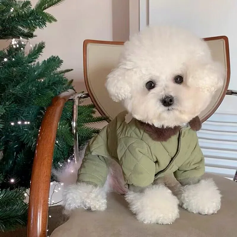 Pet Dog Solid Color Four Legged Cotton Coat Warm Dog Clothes Winter Teddy Button Up Shirt Beautiful Down Coat Than Bear