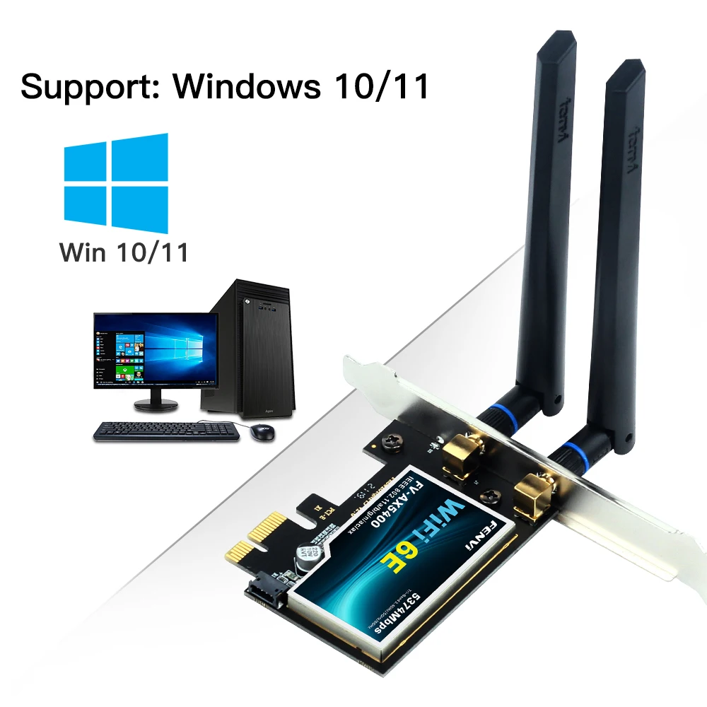 Fenvi Wi-Fi 6e Ax210 Draadloze Kaart 5374Mbps Tri Band 2.4G/5G/6Ghz Bt 5.3 Pci Express Netwerkkaarten Wifi Adapter Voor Pc Win10/11