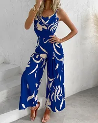 Elegant Sleeveless Sling Beautiful Back Wide Leg Women's Jumpsuit Summer Fashion Print Temperament Commuting Elegant Overalls