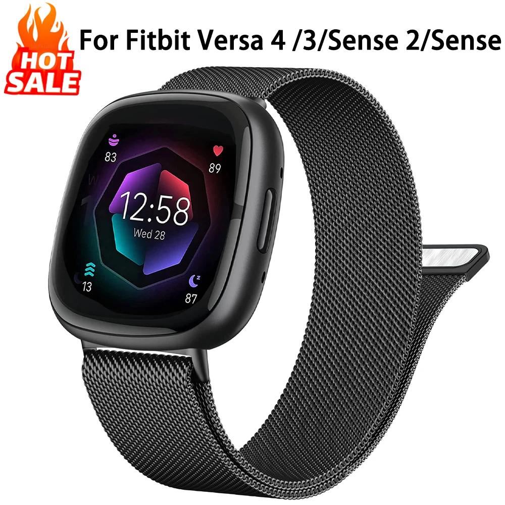 Milanese Loop Strap For Fitbit Versa 4 3 Band Wrist Replacement Metal Magnetic Correa Bracelet Fitbit Sense 2 Watchband