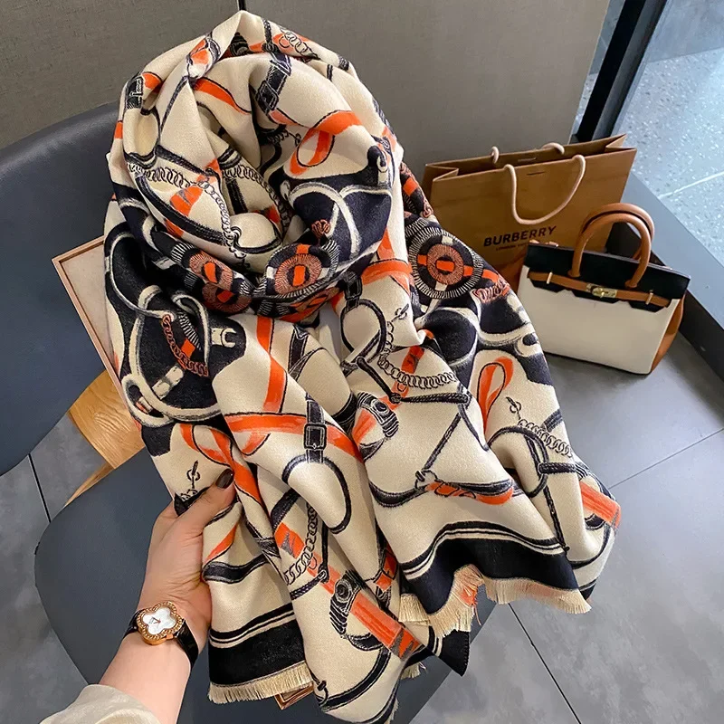 Cashmere Warm Blanket Winter Scarf Women Fashion Print Thick Pashmina Poncho with Tassel Shawl Wraps Bufanda Accessores