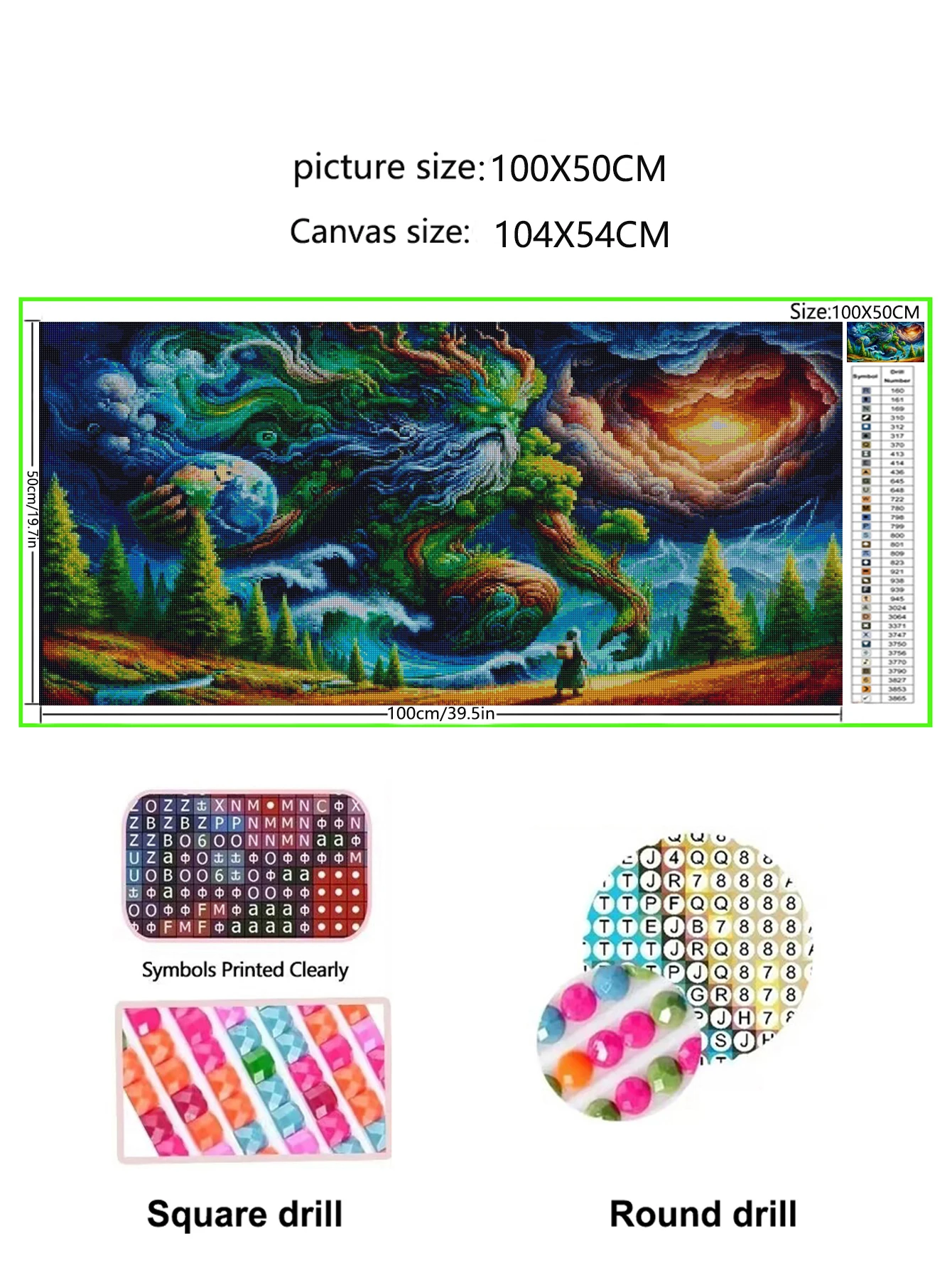 Mystical Green Tree Nature Earth Landscape 5D Large Fantasy Art Diy Diamond Painting Kits Full Diamond Mosaic Cross Stitch Kit