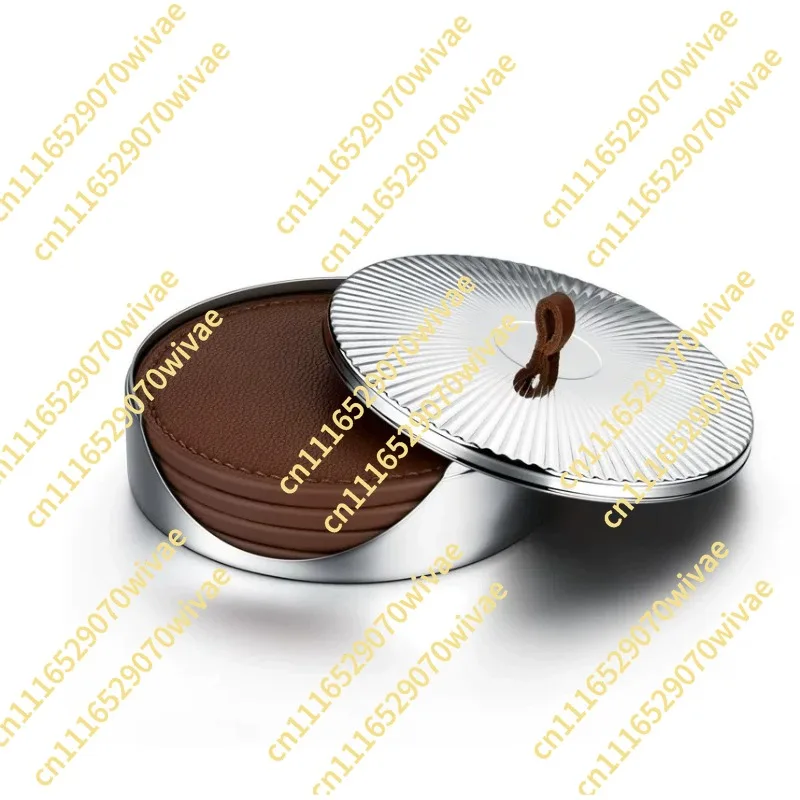 European leather thermal insulation pad bar mat leather stainless steel coaster with lid model room decorative ornament