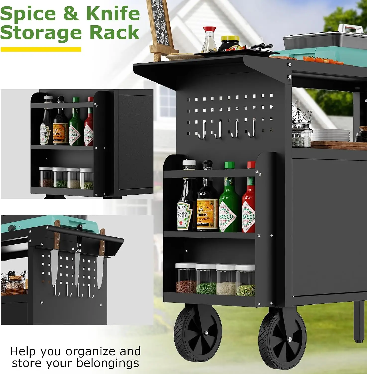Outdoor Grill Cart Table With Storage Kitchen Island With Wheels Foldable Tabletop For BBQ Food Prep Station Heavy Duty Metal Griddle Countertop For Patio And Camping - view 6