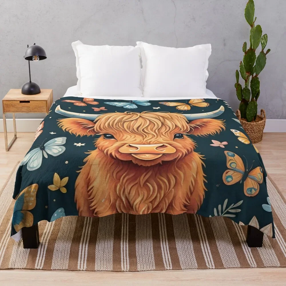 

Highland cow and butterflies Throw Blanket