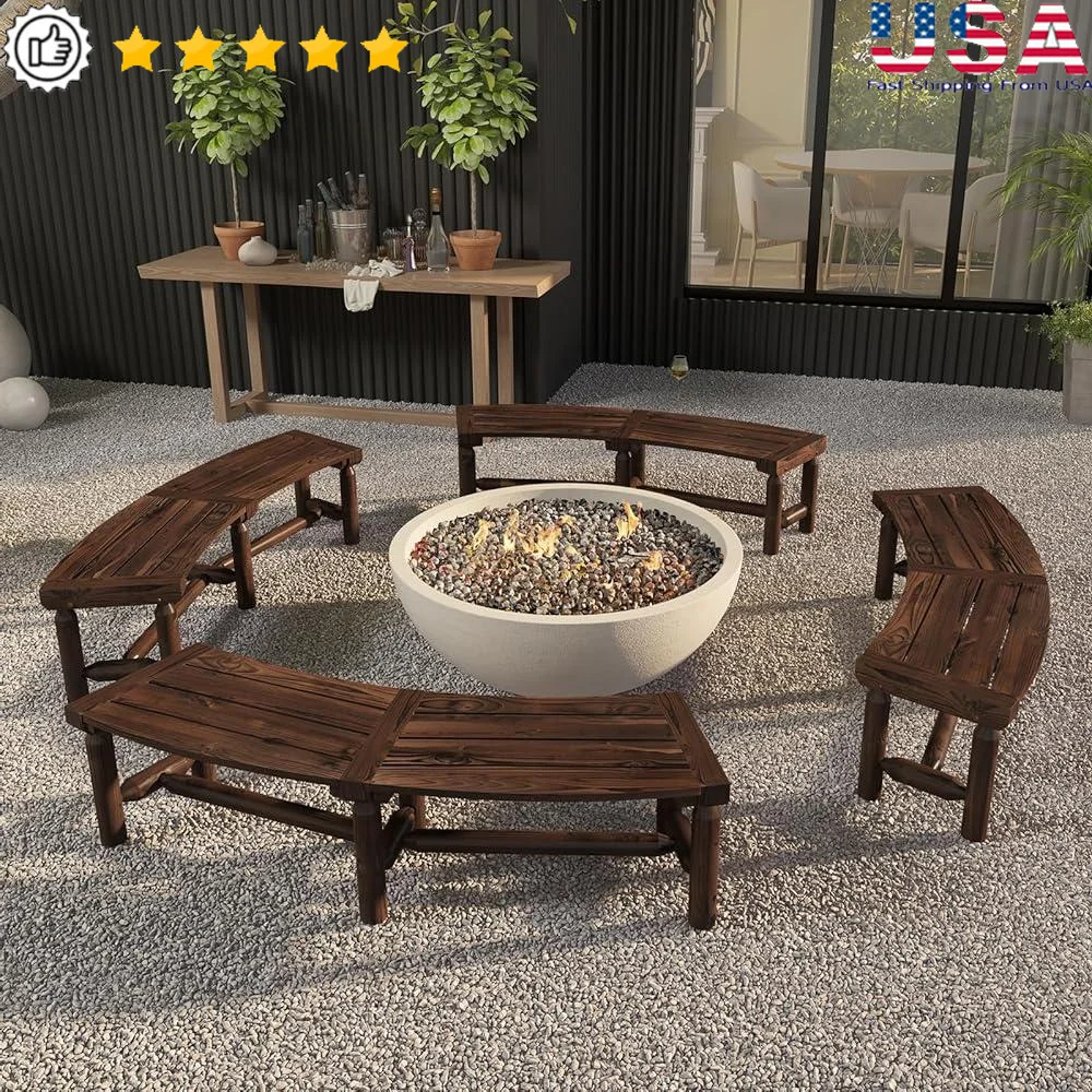 

Wooden Outdoor Bench 2-Person Fire Pit Chair Garden Seat Rustic Brown Fir Pine Wood 710Lbs Capacity Backless Easy Assembly