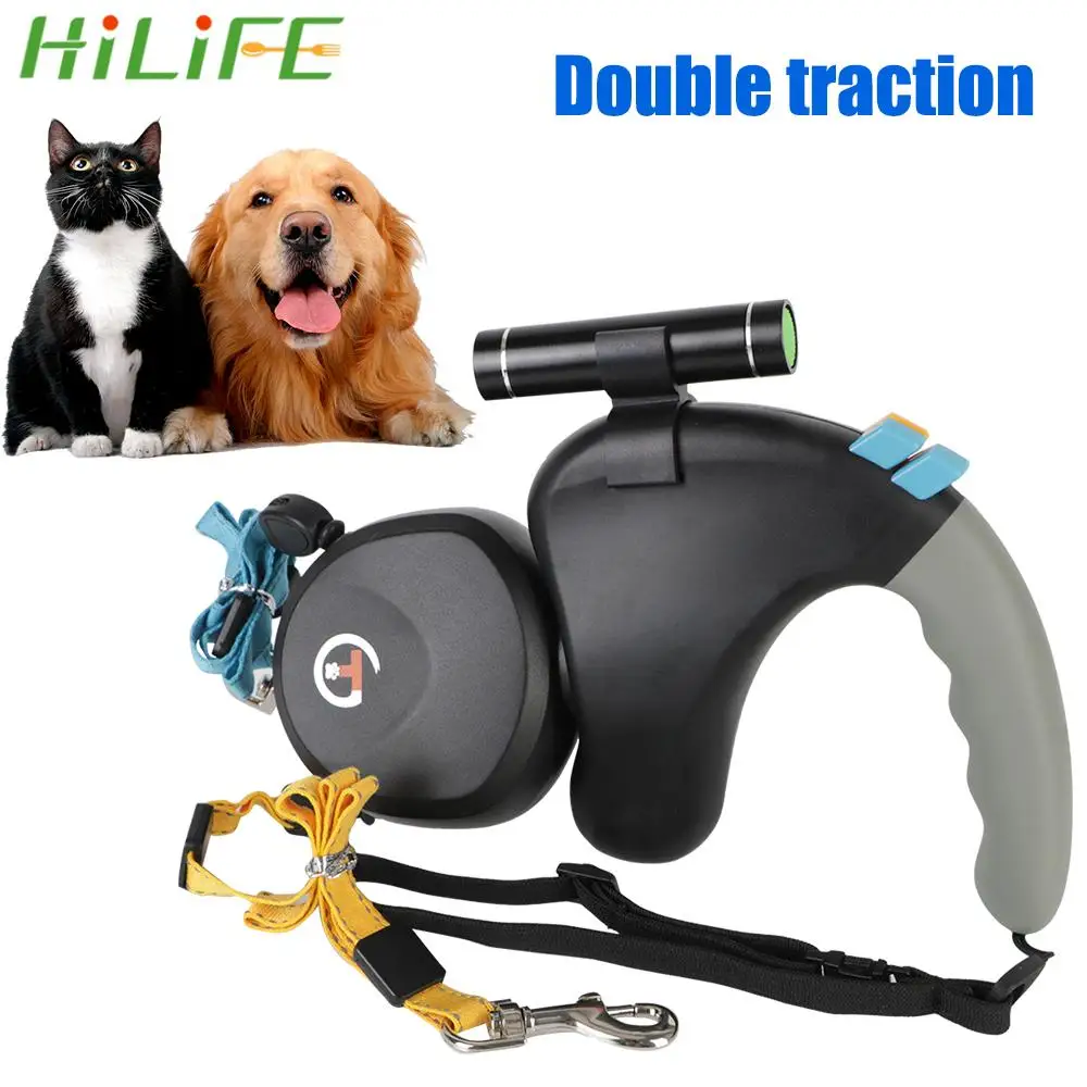 

For 2 Dogs Walking Dual Dog Rope Leash Rotation Pet Rope Pet Traction Rope Belt Adjustable Double Retractable with Light