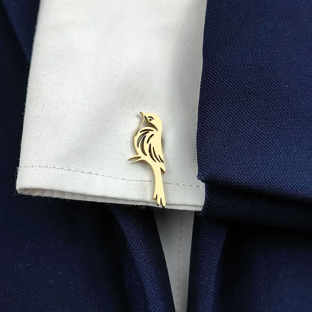 Magpie bird 18k stainless steel men's cufflink, shirt cufflink jewelry, a small gift for your boyfriend