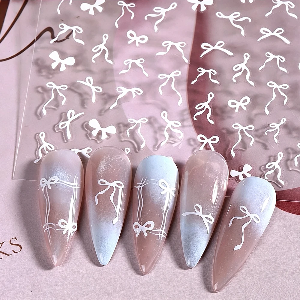 Japanese Style Viral Bow Nail Stickers Red Black-White Simple Self-Adhesive INS Nail Art Decals for Fashionable Manicure