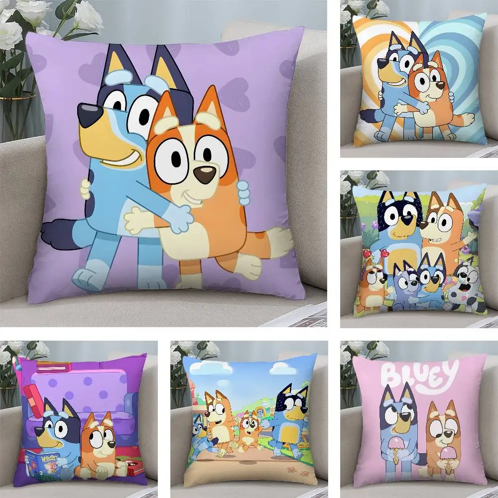 Funda de almohada de dibujos animados Cute-B-B-Blueys-S, funda de cojín cuadrada con estampado de doble cara para sofá, hogar, decoración de cámara de cama, regalo