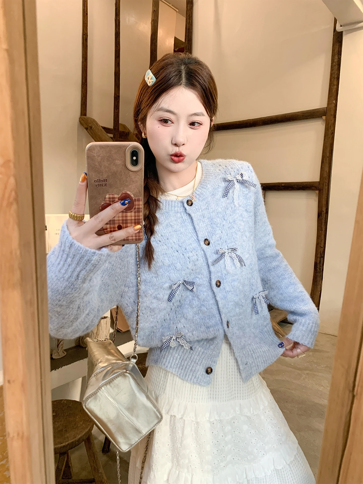 

Синий вязаный кардиган-пальто в корейском стиле для женщин, осенне-зимняя новинка, мягкий, удобный, маленький размер, для повседневной носки