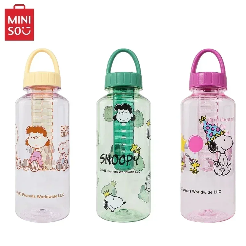 Kawaii MINISO Snoopy 1000ml Large Capaity Plastic Cup Boys Girls Cartoon Printing Portable Sports Fitness Water Bottle Kids Gift