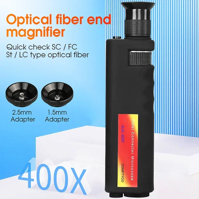 FTTH Optical End Face Magnifier AUA-200/400X Multiples Fiber Inspection Microscope 2.5mm(SC/FC/ST) /1.25mm(LC) Adapter