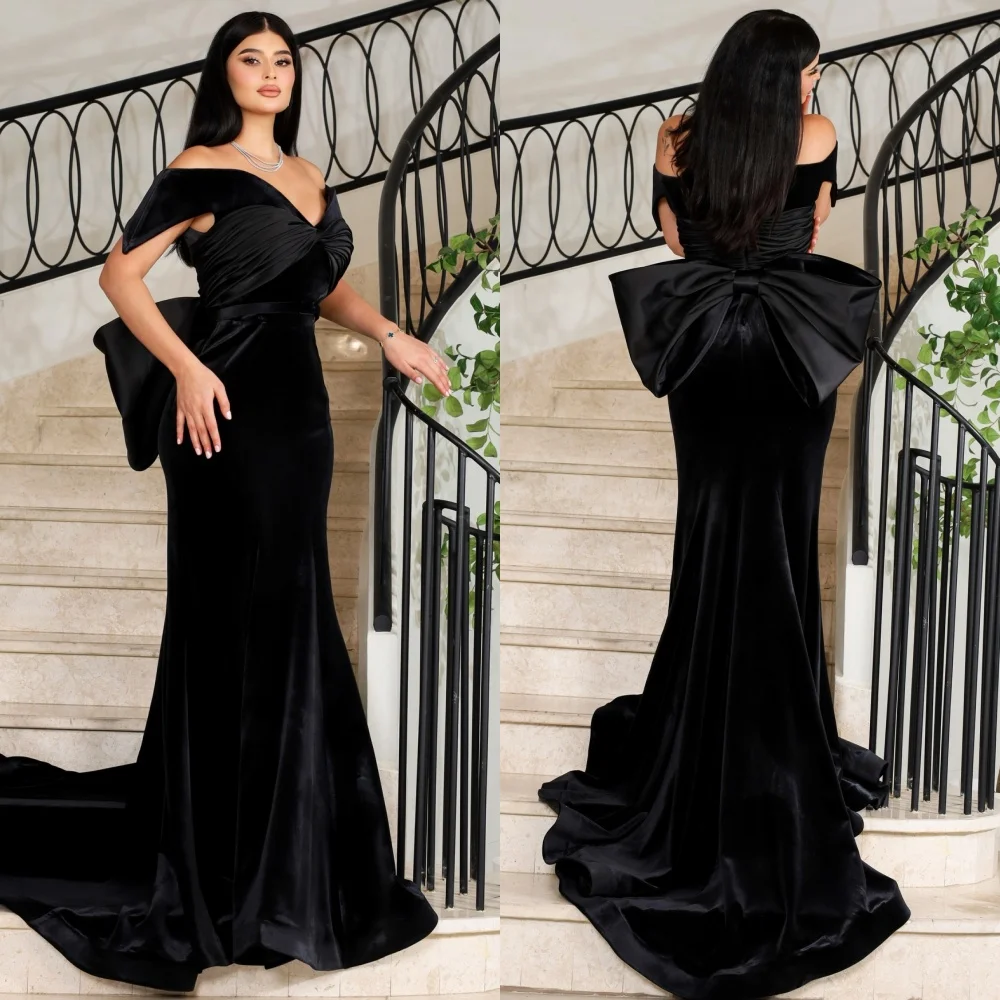 

Customized High Quality Fashion Bow Ruched Mermaid Off-the-shoulder Long Dresses Bespoke Occasion Dresses Formal Sizes Available