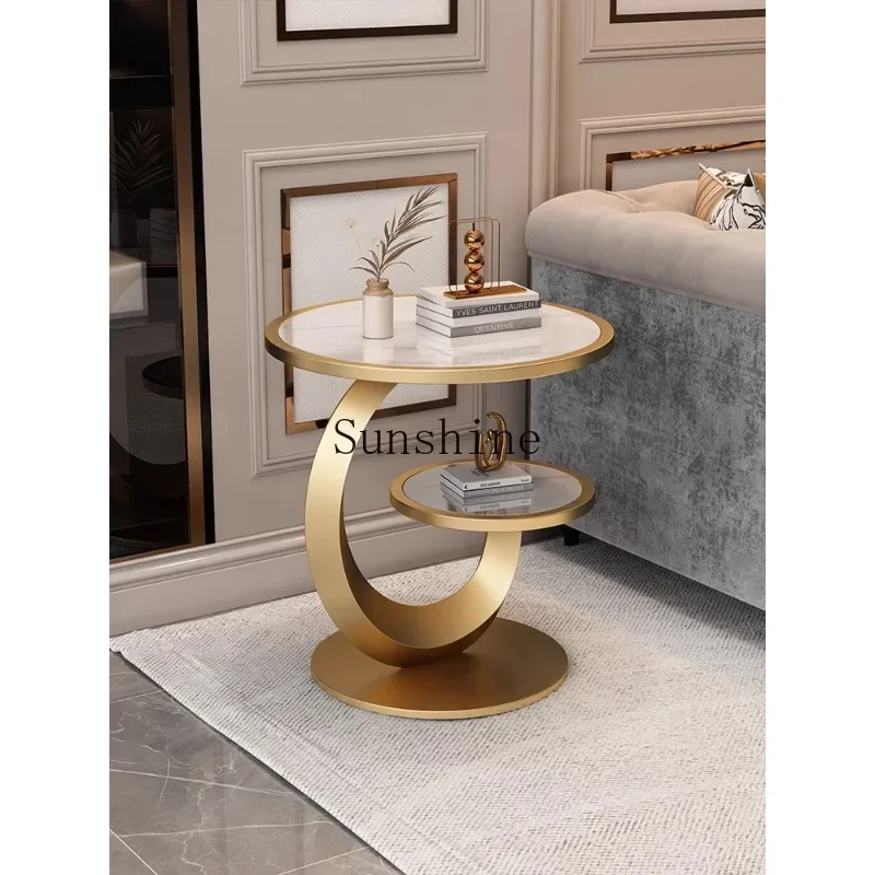 Light luxury rock slab sofa side cabinet double corner few simple modern small round table high sense