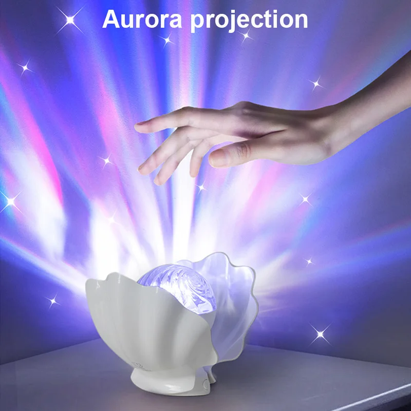 Concha perla cielo estrellado proyección luz nocturna decoración de dormitorio Aurora romántica lámpara de atmósfera ondulada de agua