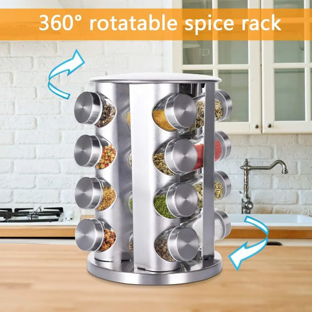 

360 Rotating Rotating Spice Rack Food Grade Glass Round Design Seasoning Jar Set 16 Jar/12 Jar Multi-Functional