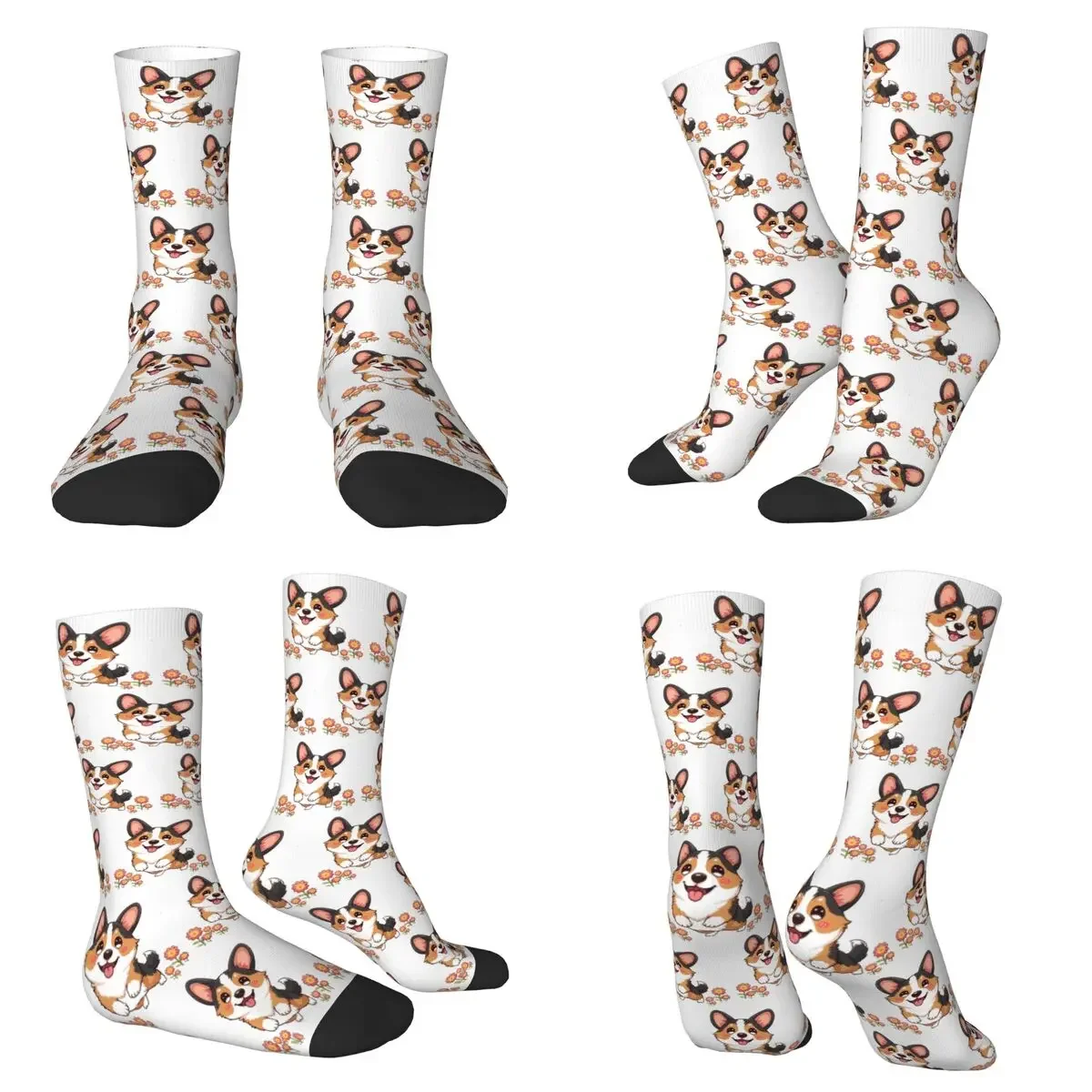 

Kawaii Tricolor Corgi In The Garden Socks Harajuku Sweat Absorbing Stockings All Season Long Socks for Valentine's Day Gifts