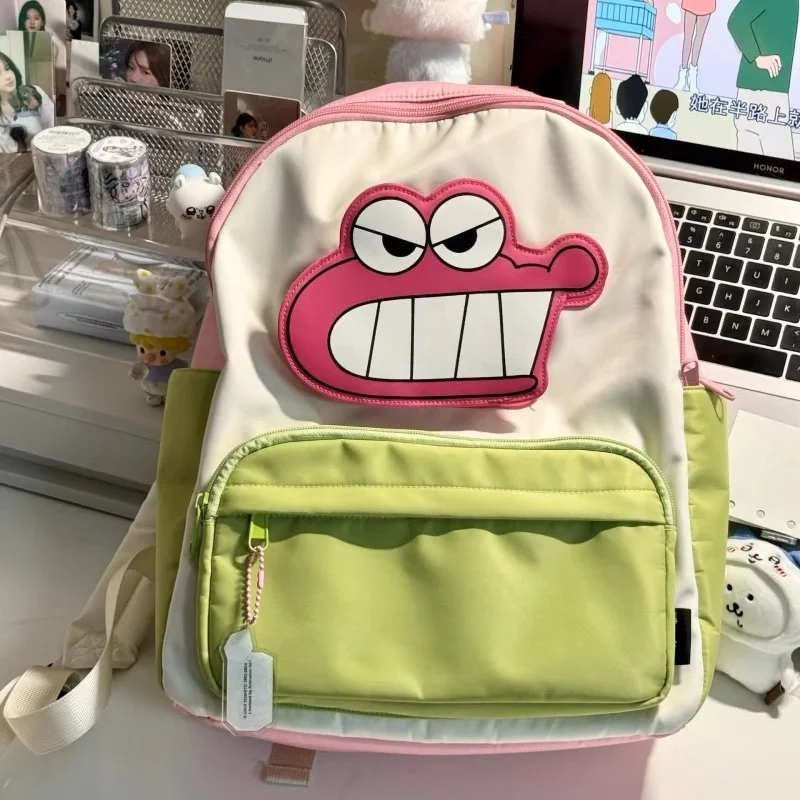 MINISO クレヨンしんちゃん バックパック かわいいワニさん ミスターカラー ブロックバックパック 大容量 学生漫画スクールバッグ ギフト かわいい