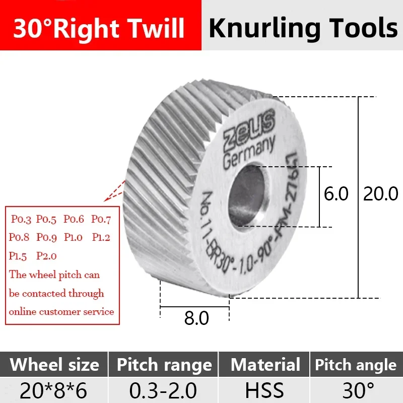 ZEUS 20*8*6 BL/BR  30° 45° HSS Single Wheel Hommel+Keller Knurling Tools For CNC Lathe