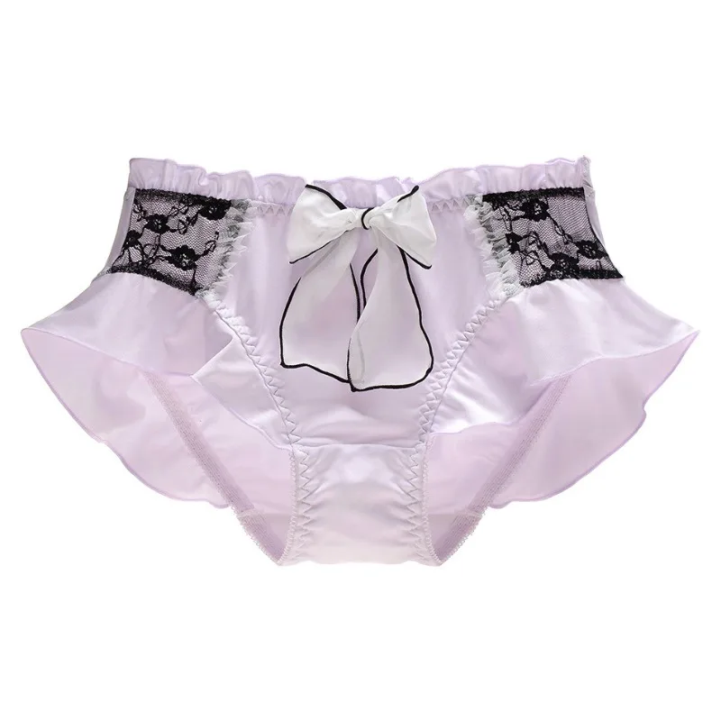 Women Milk Silk Smooth Cute Lovely Sweety Panties Lace Lolita Ruffle Ribbon Bow Elasticity Underwear Breathable Candy Color image 4