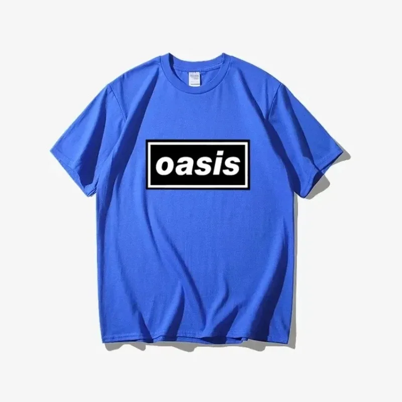 2024 Oasis Logo Casual T Shirt Men's Summer Black 100% Cotton Short Sleeves O-neck Tee Shirts Tops Tee Unisex