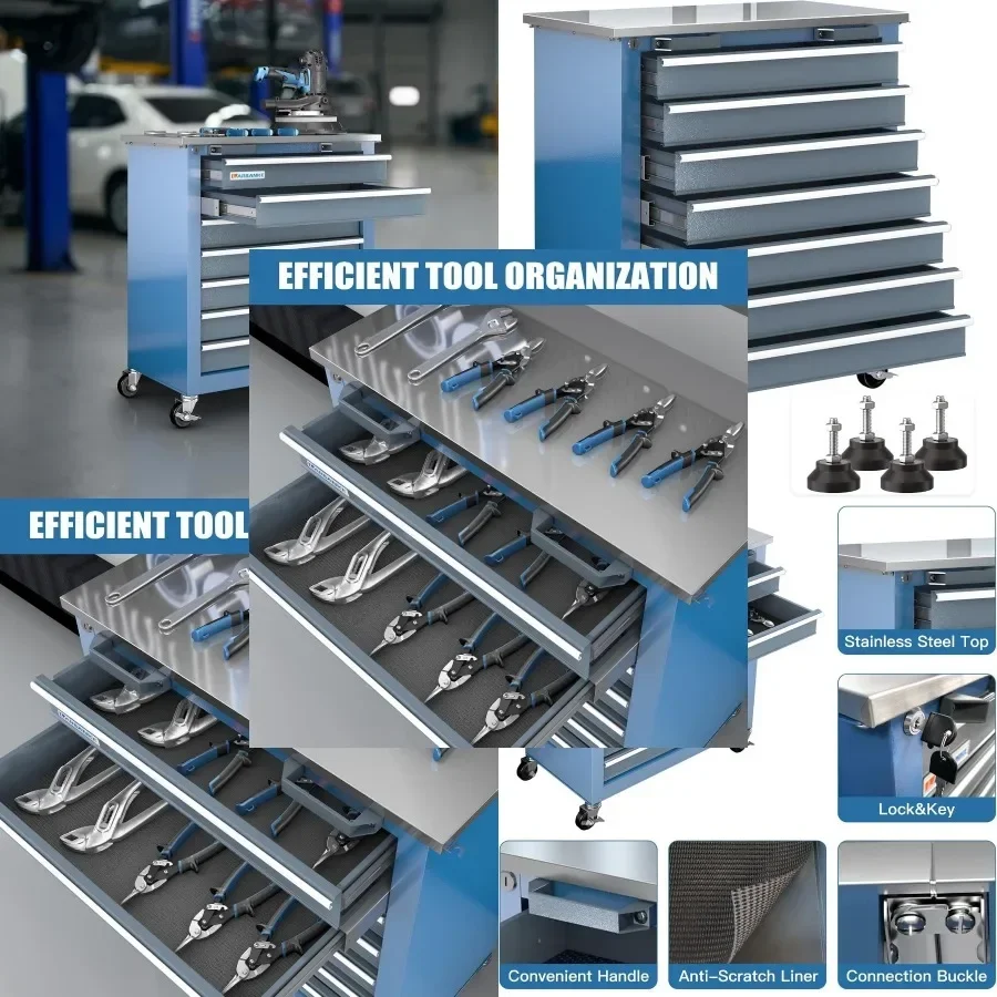 Rolling Tool Chest with WheelsandFoot Pads, Bluetool Cabinet