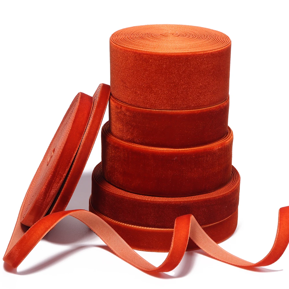 5-10Yards Orange Velvet Ribbon Gift Flower Packaging Bow Handmade DIY Christmas Decoration Clothing Sewingds 6/10/15/25/32/38mm