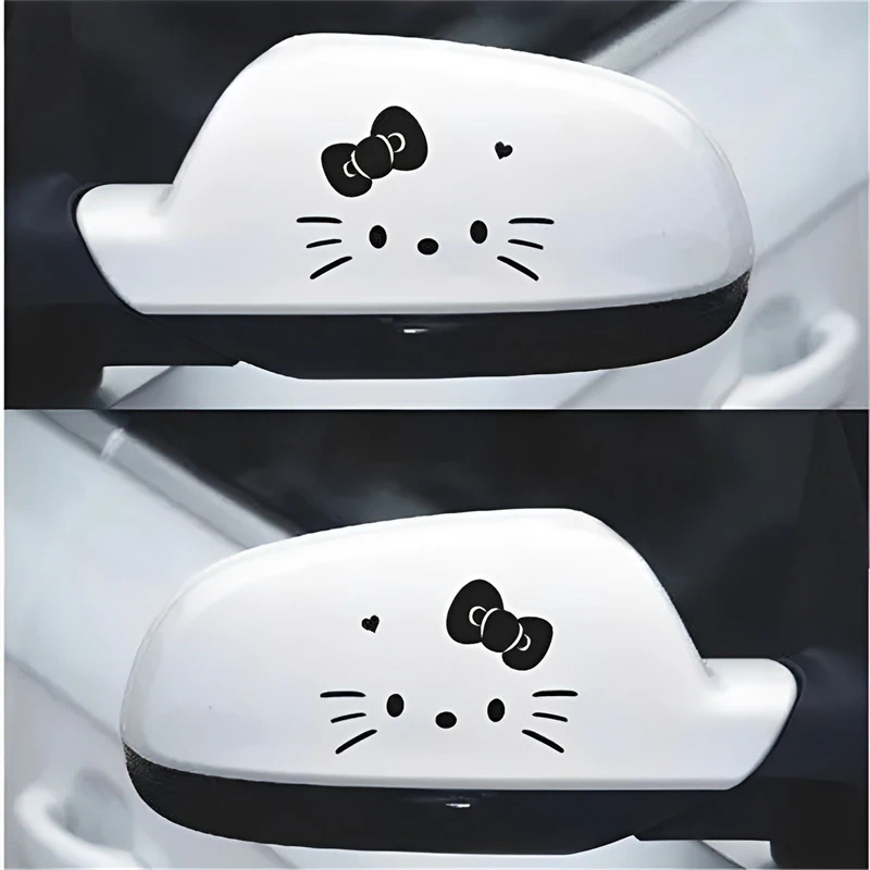 2pcs Sanrio Kawaii Bonjour Kitty Rétroviseur de Voiture de Dessin Animé Autocollant Voiture Miroir Personnalité Autocollant Mignon Autocollant De