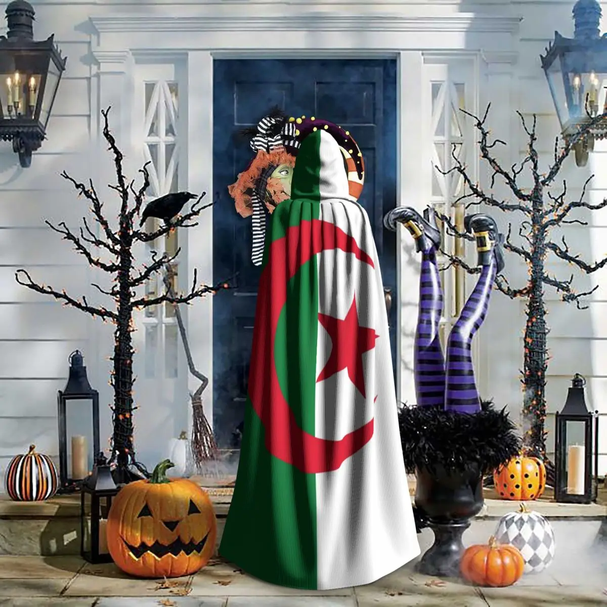 Cosplay Medieval Costumes Flag Of Algeria Hooded Cloak Capes Long Robes Jackets Coat Carnival