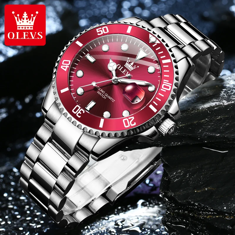 OLEVS 5885 Quartz Man Watch Original Fashion Auto Date Waterproof Luminous Watch For Men Top Brand Steel Strap Male Wristwatch