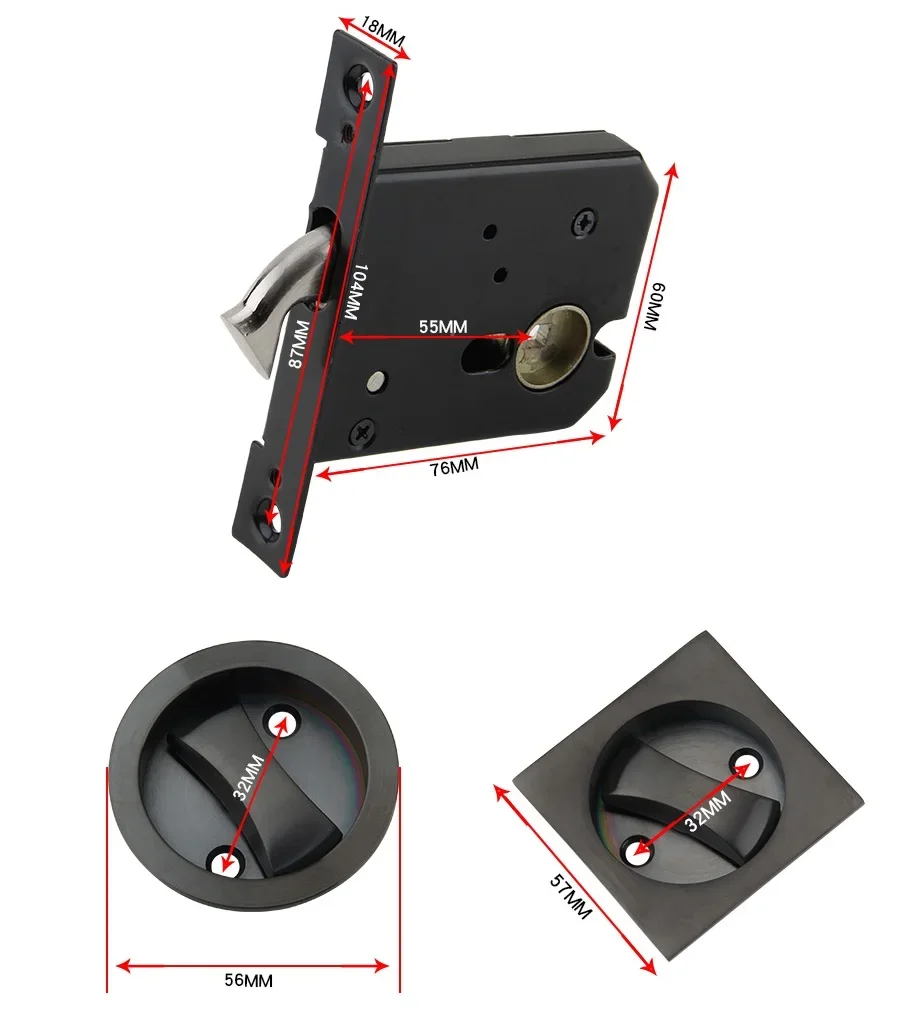 Imagem -02 - Fechadura de Encaixe para Porta da Cama sem Chave Conjunto de Dois Lados Redondo de Escape