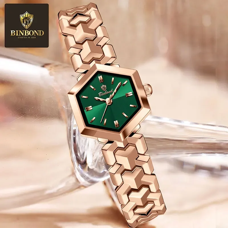 BINBOND ساعة كوارتز نسائية أنيقة موضة المعين مرآة مقاوم للماء ساعة اليد مضيئة الماس الهاتفي الساعات الأصلية للسيدات #5