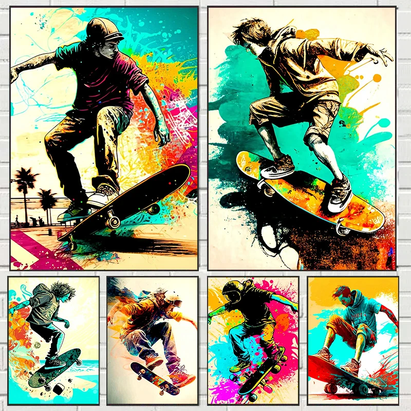Colorful Skateboard Lover Extreme Sports Poster Art Prints Canvas Painting Living Room Wall Art Pictures Boy Room Decor