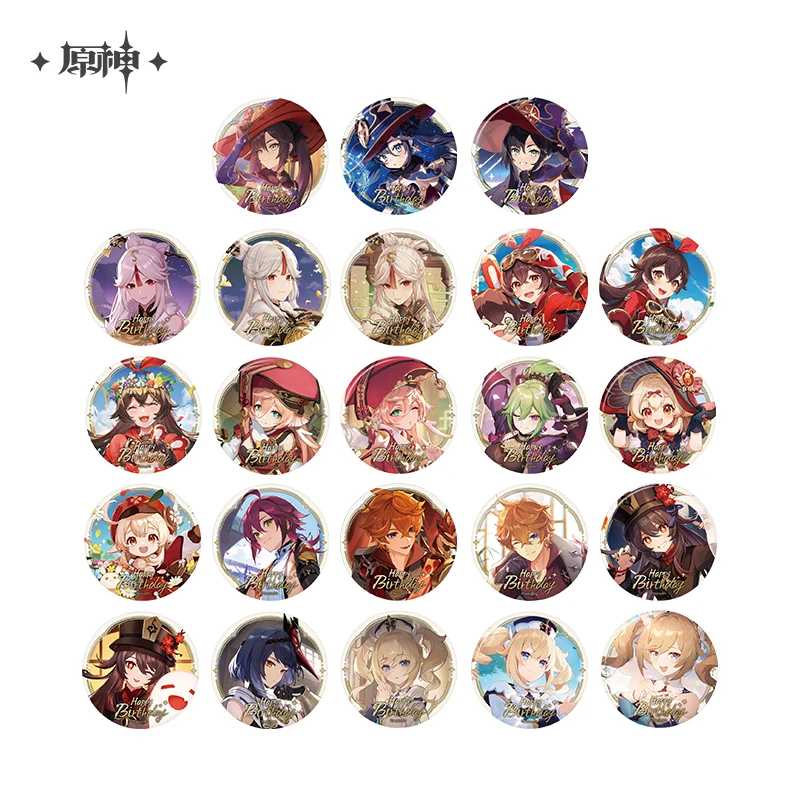 2024Anime Genshin Impact Happy Birthday Series Badge Baji Qiqi Noelle Xiao Diluc Jean 2021 2022 2023 Style Brooch Official Gift