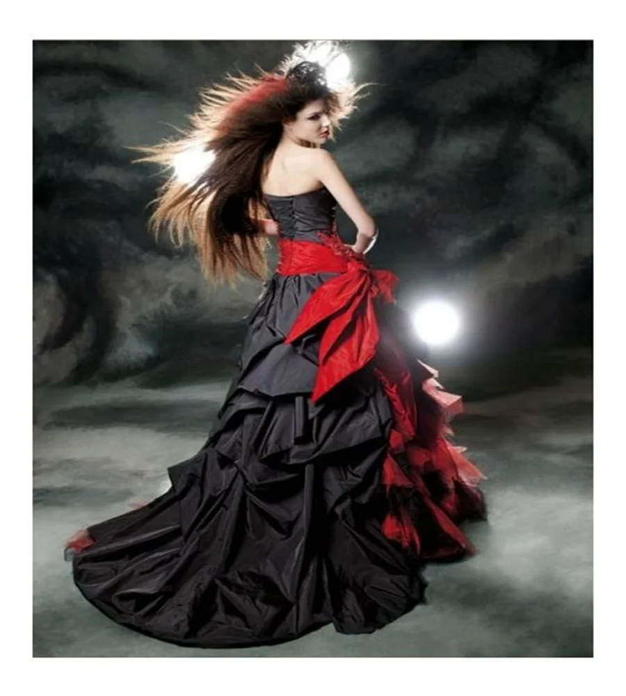 Fantasy Black And Red  Gothic Wedding Dresses Punk Sweetheart Victorian Medieval Halloween Bridal Gowns Corset Elf Mexican Bride