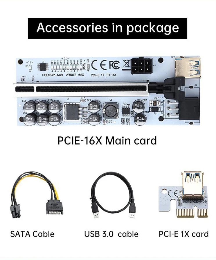 PCIE 라이저 PCI 익스프레스 X16 USB 3.0 익스프레스 케이블, VER012MAX GPU 라이저, 비디오 카드 라이저, PCI-E, BTC 마이닝, 6 개