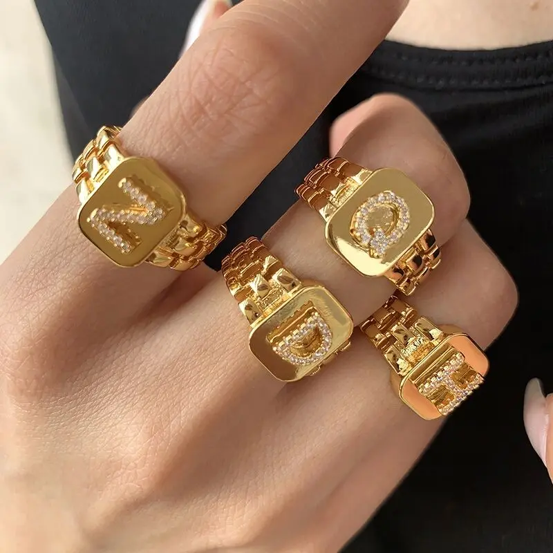 Brass AAA Zircon Stuning Letter Rings Punk Style Designer Club Cocktail  Party Gown Amazing Gift Trendy Boho Korean Japan