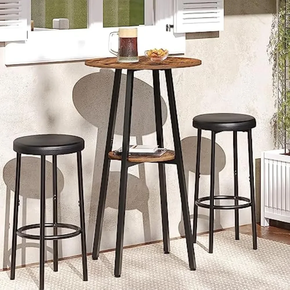 2-Tier Bistro Table with Storage, 37.4" High Top Table for Small Spaces, Cocktail Table with Top Particleboard for Kitchen
