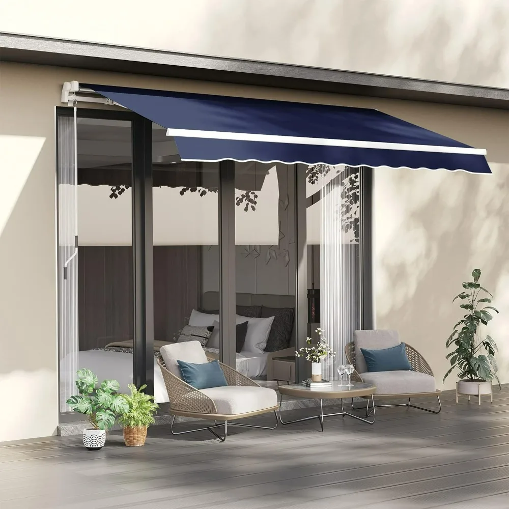 

Retractable Awning, Sunshade Shelter with Manual Crank Handle, UV & Water-Resistant Canopy of Aluminum Frame (10' x 8')