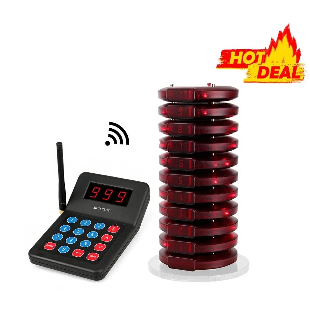 Go! Retekess T119 Restaurant Pager Wireless Paging Queue System 10 Coaster Vibrater Buzzer Receiver 2 Way Charge For Cafe Food