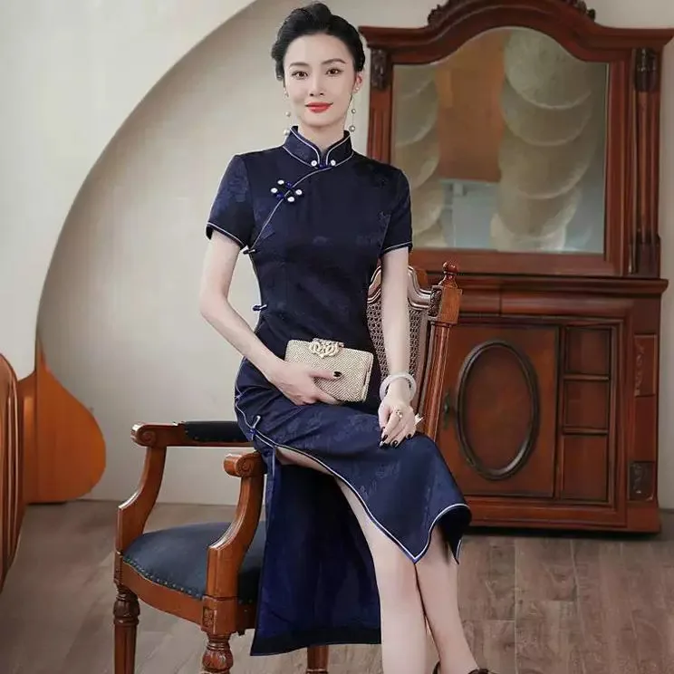 Quality Real Silk Cheongsam Qipao Skirt 2024 New Light Luxury Minority High-End Retro Old Shanghai Women's Chinese Dress Chi-Pao