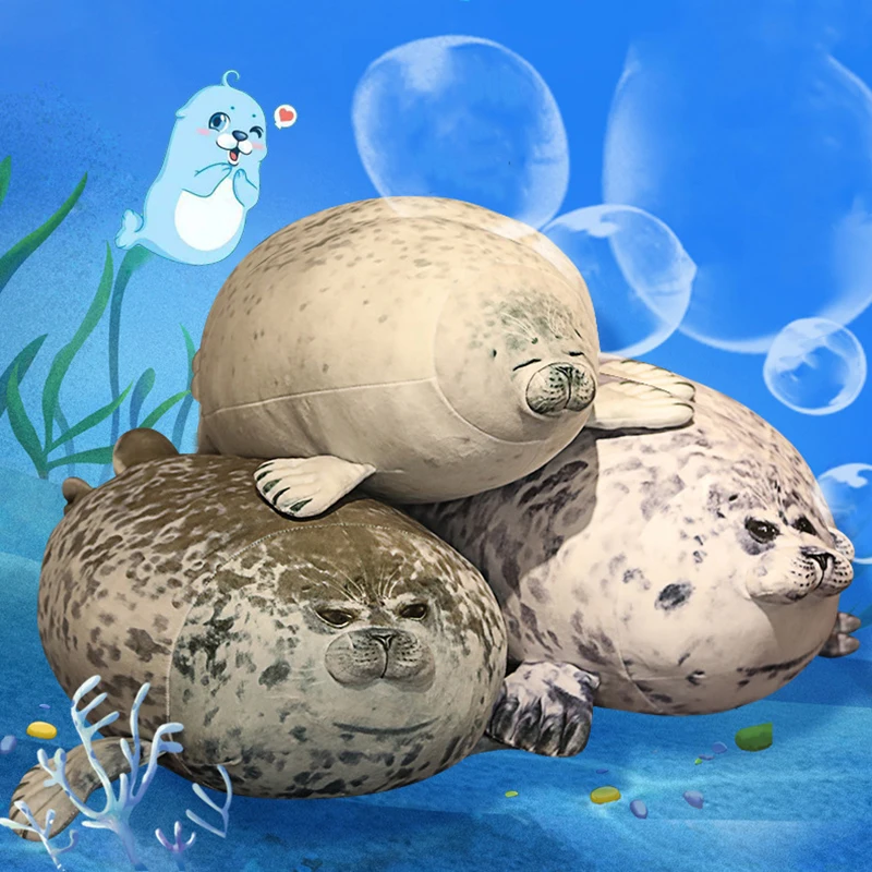 Angry Blob Seal Pillow Chubby 3D Novelty Sea Lion Doll Plush Stuffed Toy Baby Sleeping Throw Pillow Gifts For Kids Girls-New