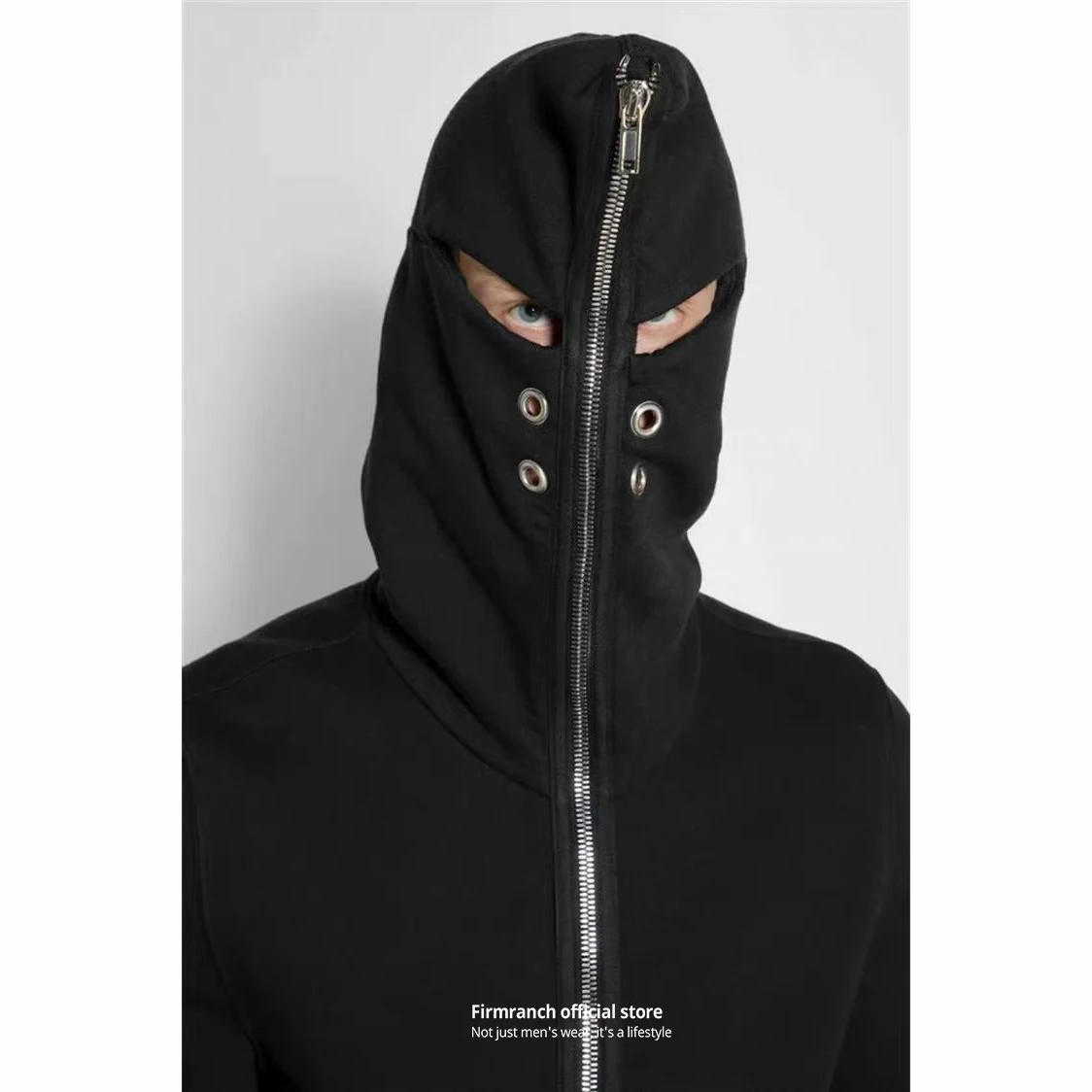 Firmranch New Black RO Style Shark Head Mask Hooded Jackets For Men Women Loose Zip Up Hoodies Streetwear Cotton Sweatshirt