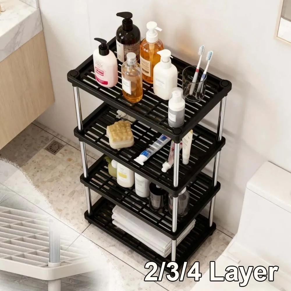 

1 шт. 2/3/4-уровневая напольная полка, разборная, утолщенная, белая/черная, многофункциональный органайзер для хранения на кухне и в ванной
