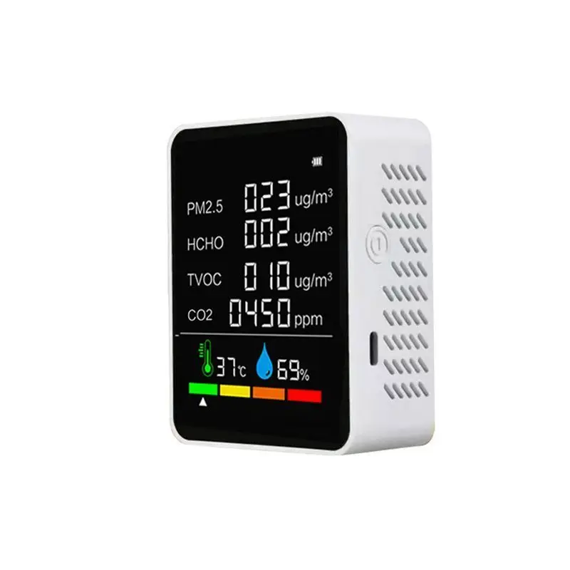 Household six-in-one air quality detector, temperature and humidity detection multi-functional formaldehyde TVOC detector